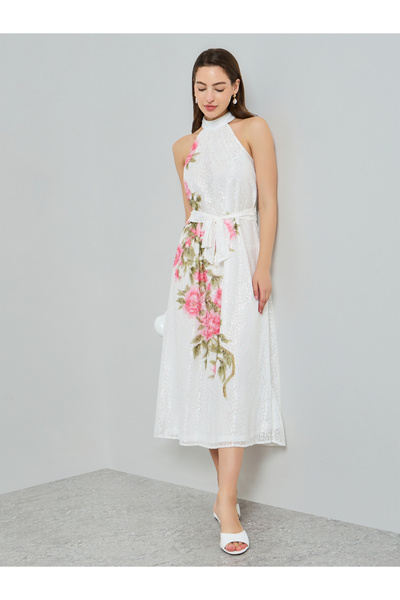 Styli White Floral Print Sleeveless Midi Dress