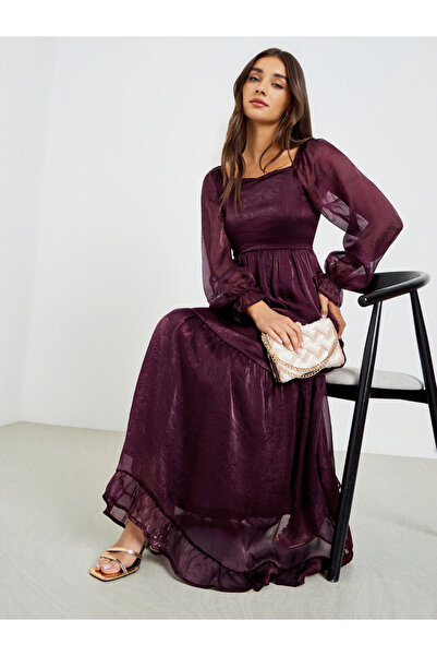 Styli Burgundy Chiffon Maxi Dress