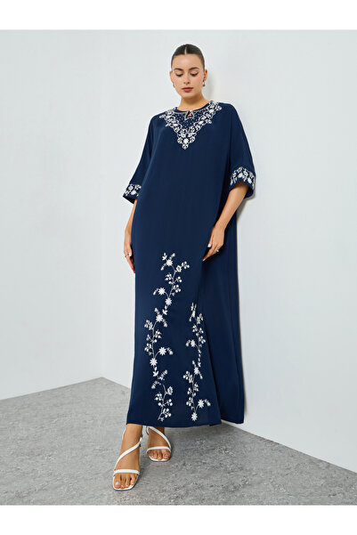 Take Two By Styli Navy Blue Embroidered A-Line Jalabiya