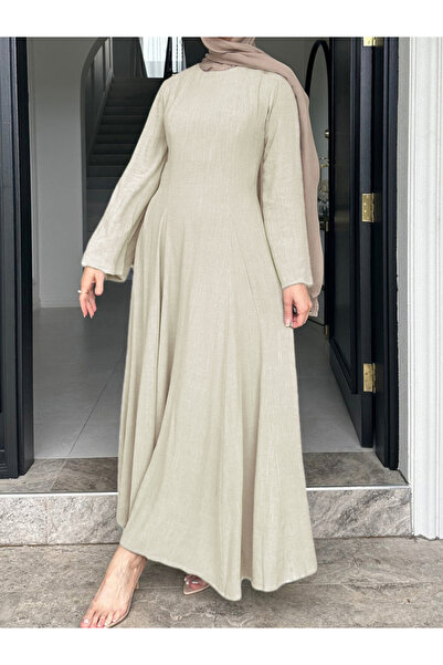 Take Two By Styli Beige Long Sleeve A-Line Maxi Dress