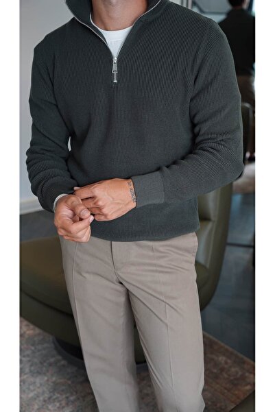 Atelier Old Money Half Zip Örgü Haki Kazak FW5765