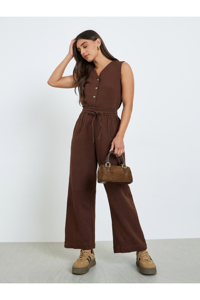 Styli Brown Wide Leg Trousers with Drawstring
