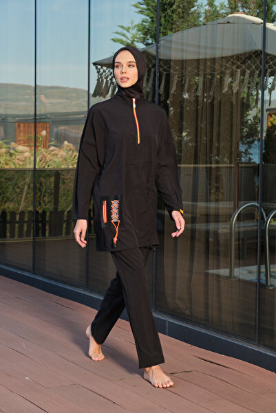 FORMO Women's Zippered Pocketed Closed High Neck Quick-Drying Hijab Swimsuit