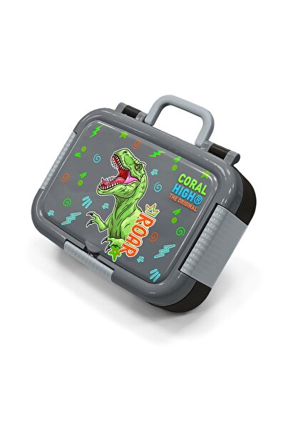 Coral High Kids Black Gray Dinosaur Patterned Stainless Steel Lunch Box 39252