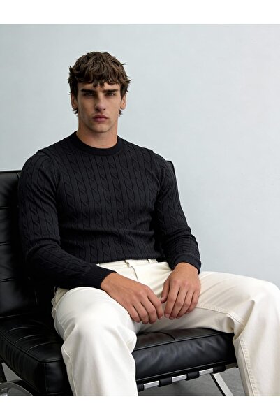 Atelier Old Money Cable Knit Lacivert Triko Kazak FW5763