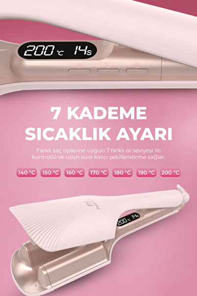 PiranTech KS-516 Profesyonel Dalga Saç Maşası 7 Sıcaklık Ayarlı Otomatik Kapanmalı