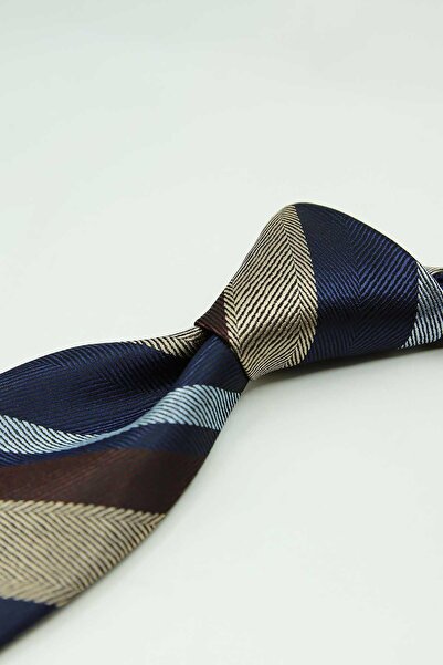 Kravatkolik Navy Blue - Beige Striped Tie