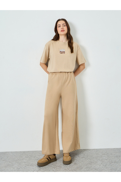 Styli Cream Wide Leg Joggers