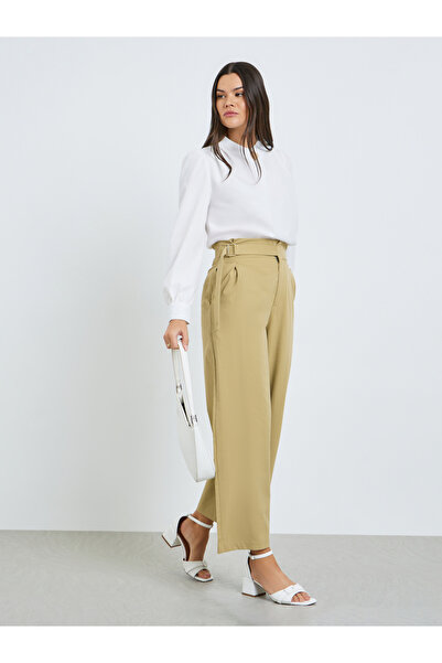 Take Two By Styli Beige Belted High Waist Wide Leg Pants