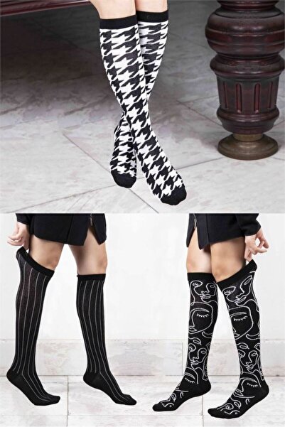 Bross Black-And-White Women's 3-Piece Knee Socks