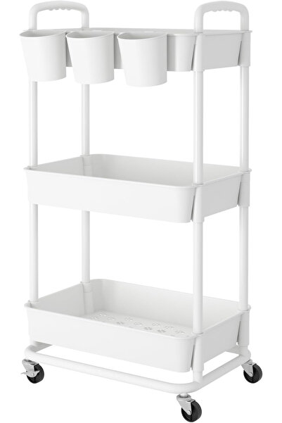 OEM Cărucior de depozitare alb cu 3 rafturi pentru baie, bucătărie 28x40x80 cm