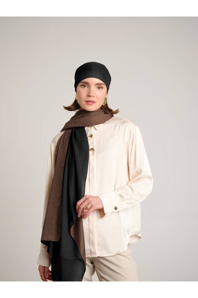 Ayshara Nazenin Plain Monogram Double-Sided Shawl - Brown Anthracite