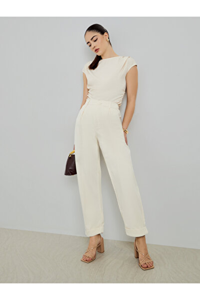 Styli Cream Wide Leg Trousers