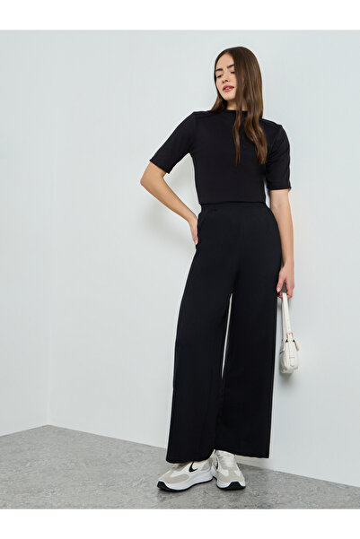 Styli Women Black Wide Leg Joggers