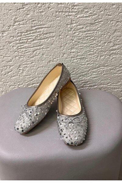 Beyond Balerini de damă cu paiete și fundă argintie 1cm BYNDPUL01