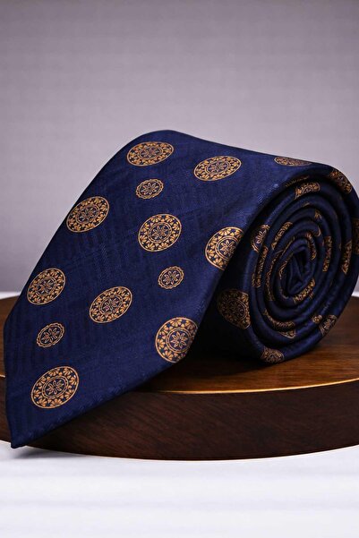 Kravatkolik Navy Blue - Yellow Motif Tie