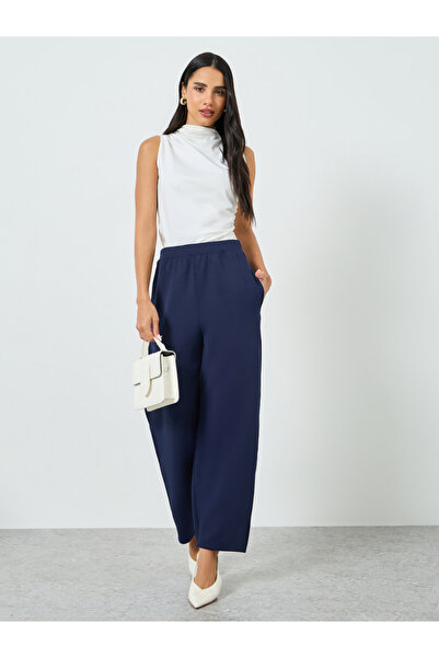 Styli Navy Blue Wide Leg Knitted Joggers