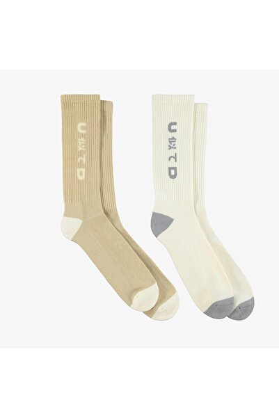 United Unisex Cream/Brown 2-Piece Socks