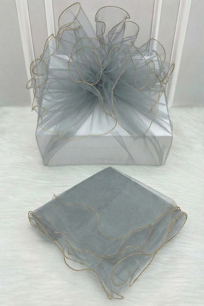 ZEYMERADE تول زخرفي رمادي، حزمة زينة ذهبية الحواف للعروس والعريس، هدية زفاف و...