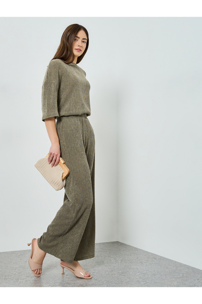 Styli Olive Textured Wide Leg Knit Joggers