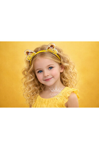 QUEEN AKSESUAR Принцеса Бел жълта корона с подвижни пайети, прекрасна сатенен...