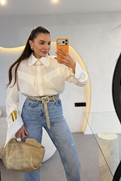 Gizem Ecemiş Eldora Beyaz Vatkalı Gömlek