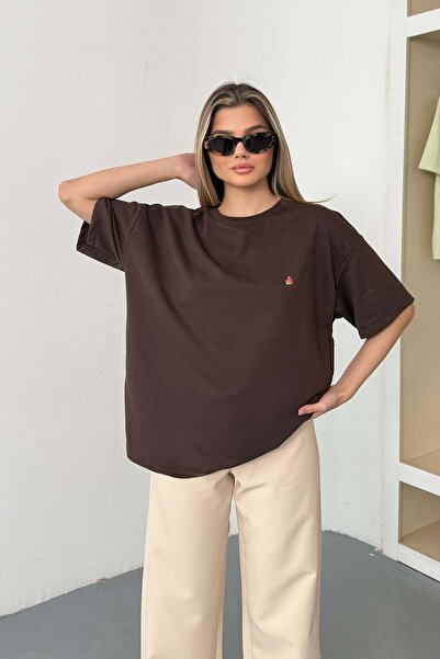 GİYSA Γυναικείο T-Shirt με λαιμόκοψη ποδηλάτου και αξεσουάρ Ladybug 2Ιπ Καφέ ...