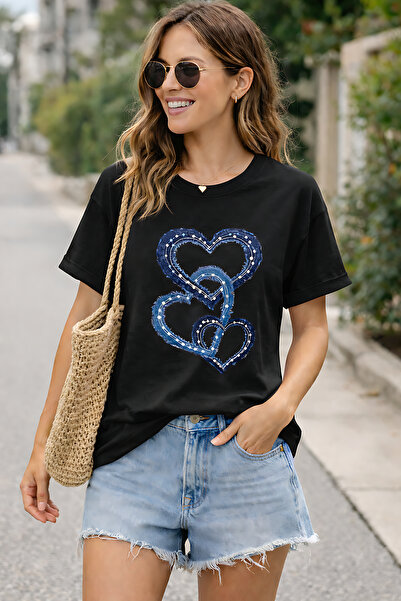 ArtYus Interlocking 3 Hearts Printed Cotton Relaxed Fit Round Neck Unisex T-S...