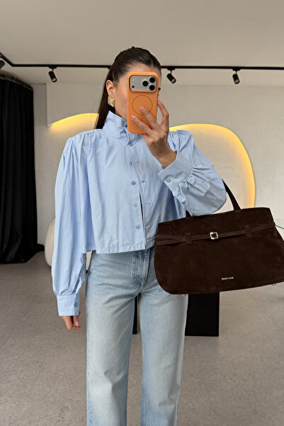 Gizem Ecemiş Lopsy Bebe Blue Judge Collar Balloon Sleeve Shirt