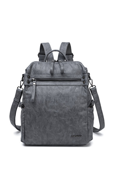 Solo Bag Washed Leather Front Zipper Detailed Multi-Compartment Stylish Backp...