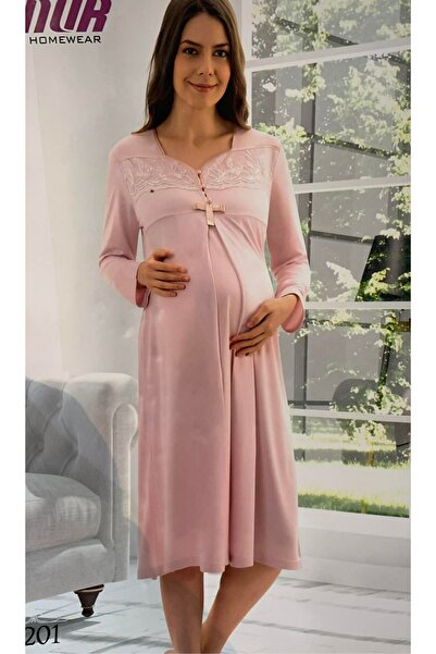 Şahnur Lace Detailed Long Sleeve Maternity Nightgown
