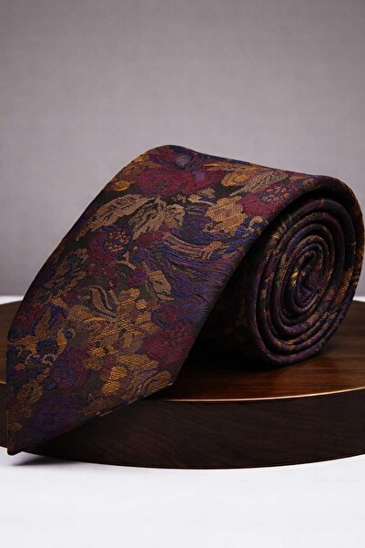 Kravatkolik Bej - Cravată cu flori roșii Claret