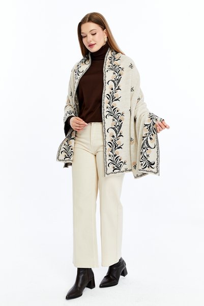 panşalço Carnation Pattern Stone-Camel-Black Knitwear Shoulder Shawl, Knitwear Shawl, Shawl, Women, Young, Mother Shawl, 75X180 cm