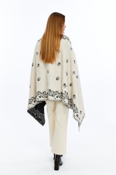 panşalço Carnation Pattern Stone-Black-Grey Knitwear Shoulder Shawl, Knitwear Shawl, Shawl, Women, Young, Mother's Shawl, 75X180 cm