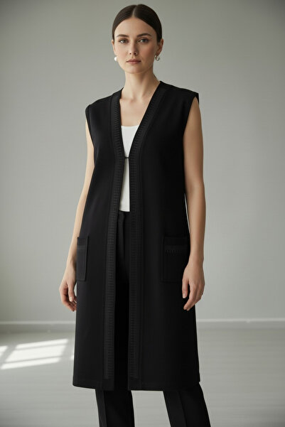 ENDAMIM Plus Size Boat Neck Sleeveless Pocketed Long Acrylic Steel Knit Knitw...