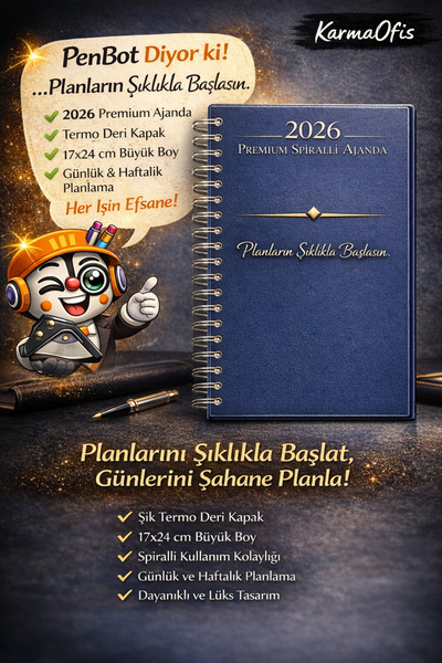 KarmaOfis 2026 Spiral Agenda 17X24 Thermo Leather Navy Blue |   Premium Daily...