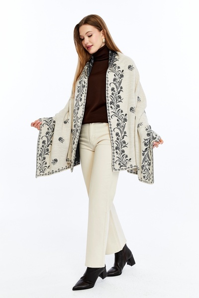 panşalço Carnation Model Stone-Black-Grey Knitwear Shoulder Shawl, Knitwear S...