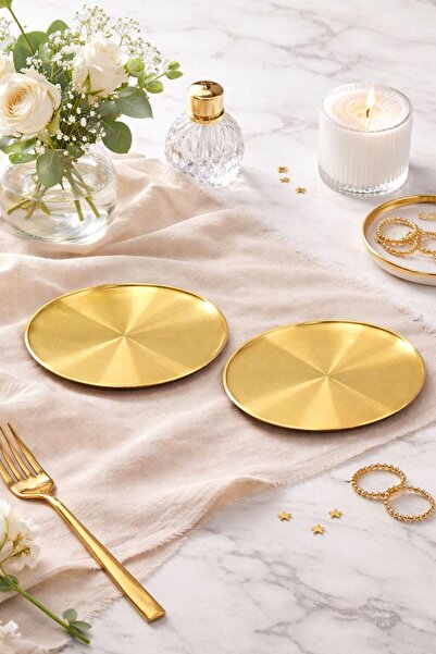 YzHome 2-Person Gold Metal Presentation Tray Presentation Serving Tray 20cm
