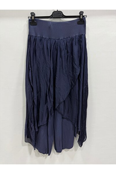 della moor Women's Navy Blue Italian Envelope-Closed Lined Wide-Leg Casual Si...