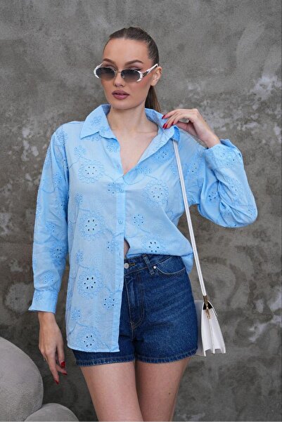 Elaxi Women's 100% Cotton Imported Fabric Embroidered Shirt