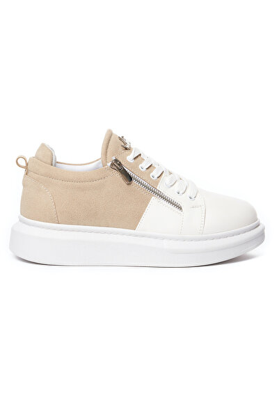 martin valen Zippered Cream and White Men's Designer Chunky Sneakers