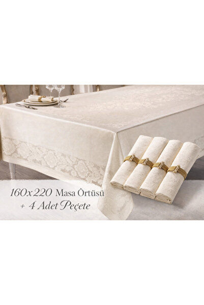 Tekstil Marketi Jumbo 160X220 White Tablecloth + 4 Napkin Set – Wipeable, Sta...