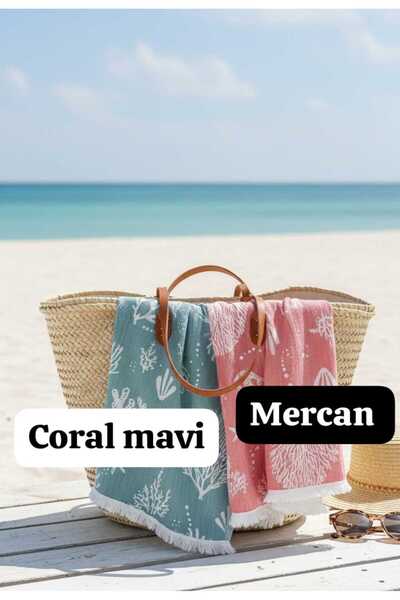 SEMTEKSTİL منشفة قطنية منقوشة باللون الأزرق المرجاني من بوهو ستايل كارول - من...