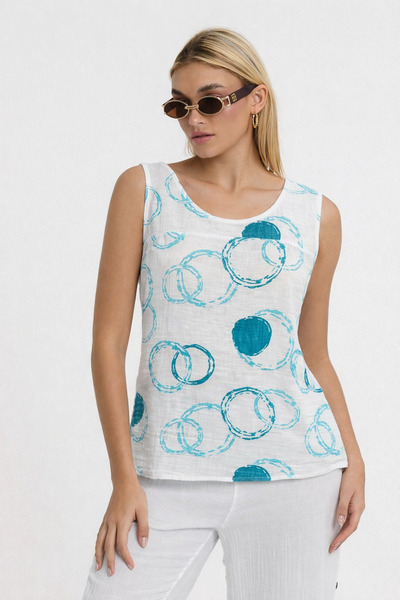 Heaven Ephesus Women's Strappy Blouse - Muslin Circle Pattern with Buttons on...