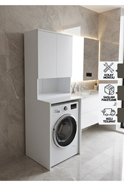 KAREN BANYO Tuna Çamaşır Makinesi Dolabı, Alt Üst Set, Kapaklı, Banyo Dolabı ...