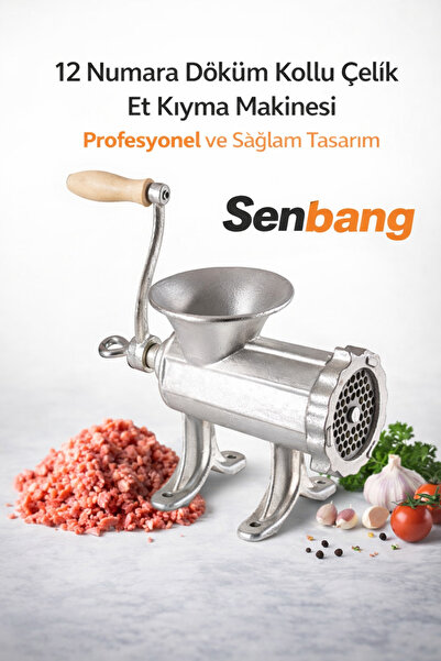 SENBANG 12 Numara Döküm Kollu Manuel Et Kıyma Makinesi – Çelik Dişli Dayanıkl...