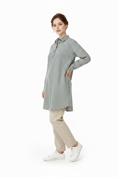 Entarim Striped Cotton Maternity Oversize Shirt Dress