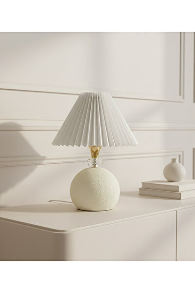 Decodelight Açık Krem Kristal Taşlı Küre Metal Ayaklı 22 cm Beyaz Pileli Şapk...