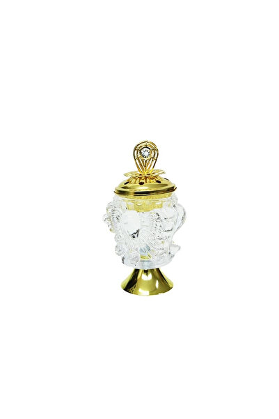 Epilons Incense Burner Glass with Gold Decorated Lid and Base