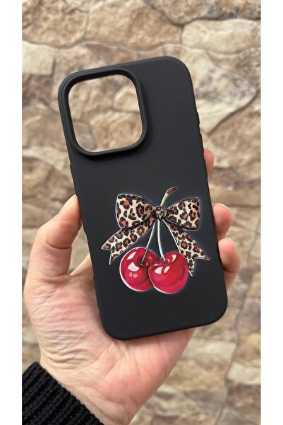 Vip Case iPhone 16 Pro Compatible Cherry Bow Leopard Pattern Silicone Shock-A...